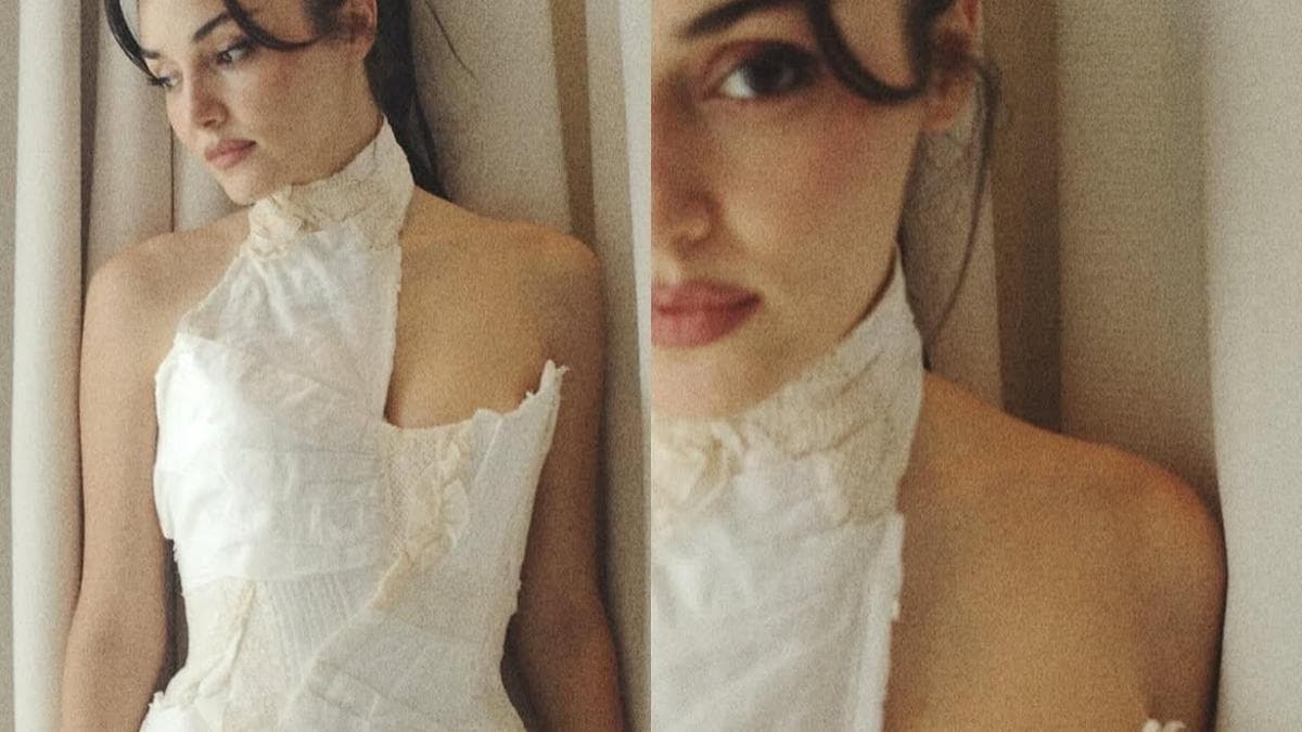Hande Erçel beyaz Dilara Fındıkoğlu tasarımıyla poz verirken