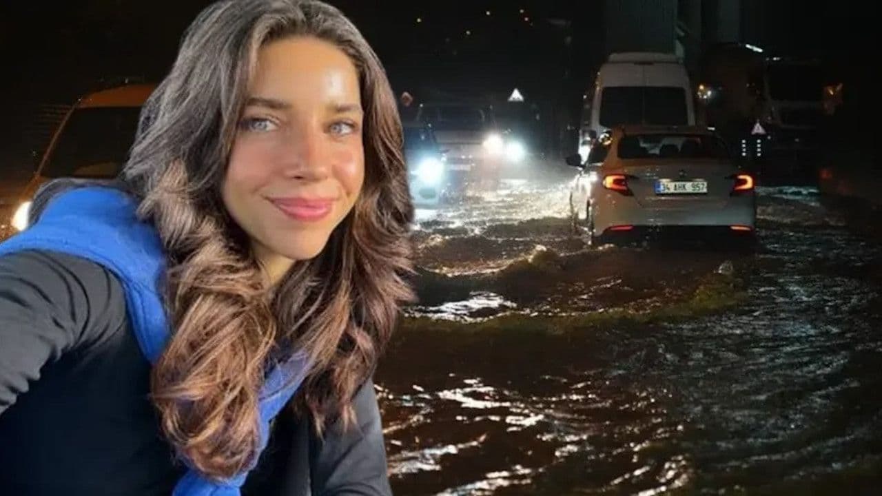 Elvin Levinler'in portresi ve arka planda sel altında kalan İstanbul yolu
