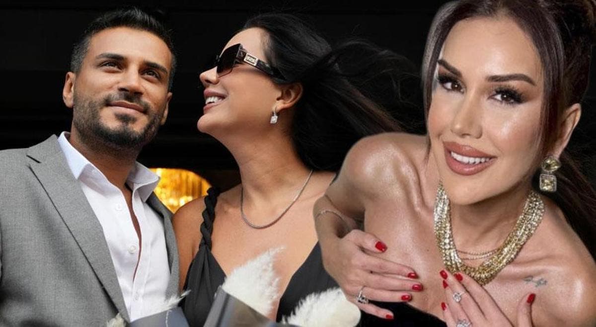 Dilan Polat ve eşi Engin Polat birlikte bir davette poz verirken