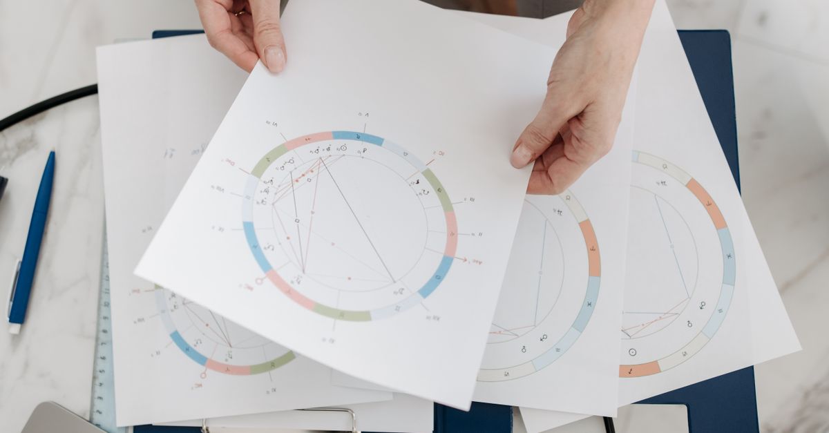 Zodyak çemberi ve burç sembollerinin yer aldığı astroloji temalı düzenleme